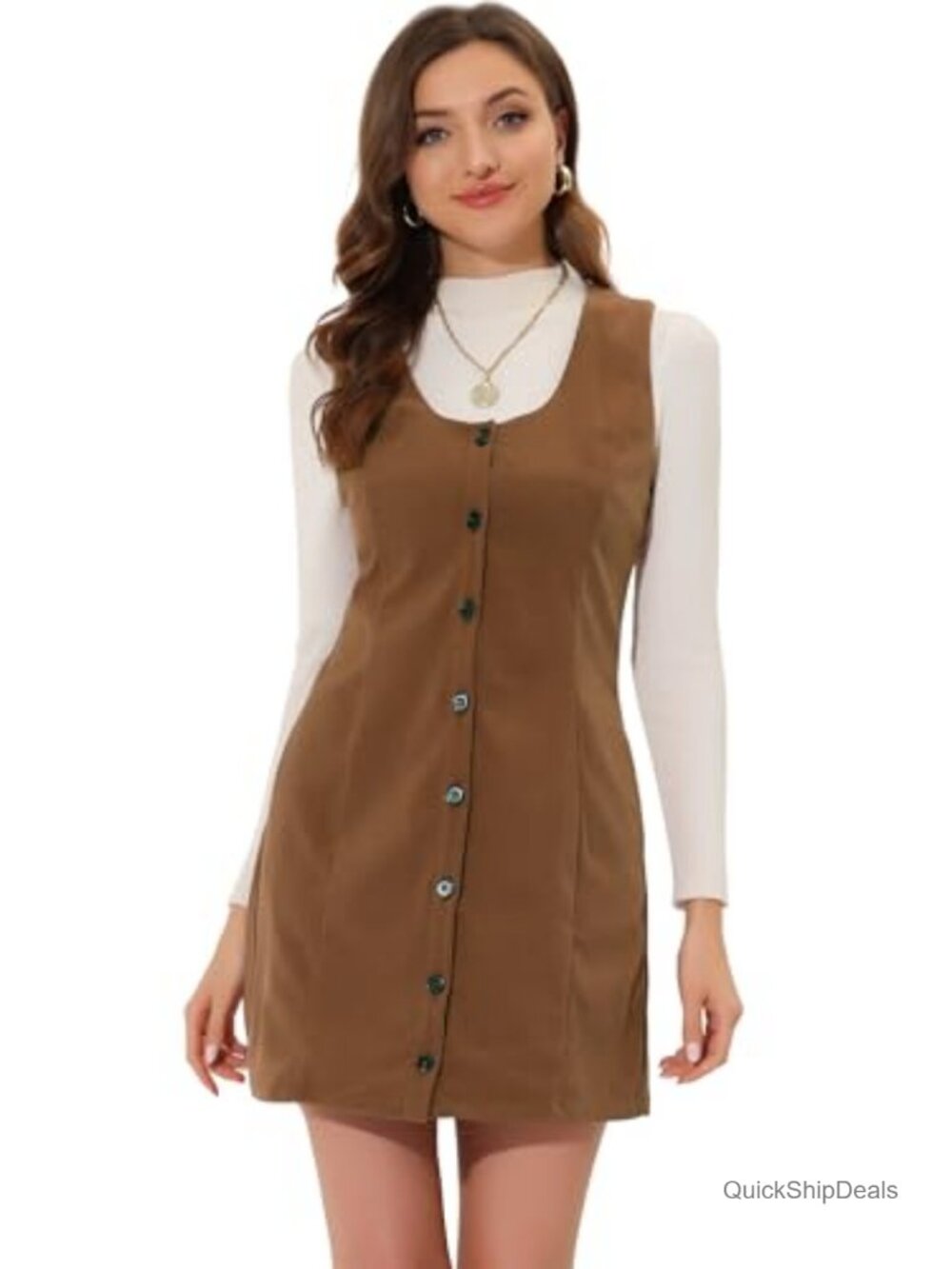 Corduroy Overall Dress Scoop Neck Sleeveless Mini Pinafore
